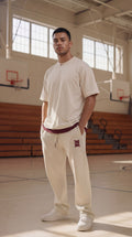 Varsity Fleece Jogger – Bone / Maroon